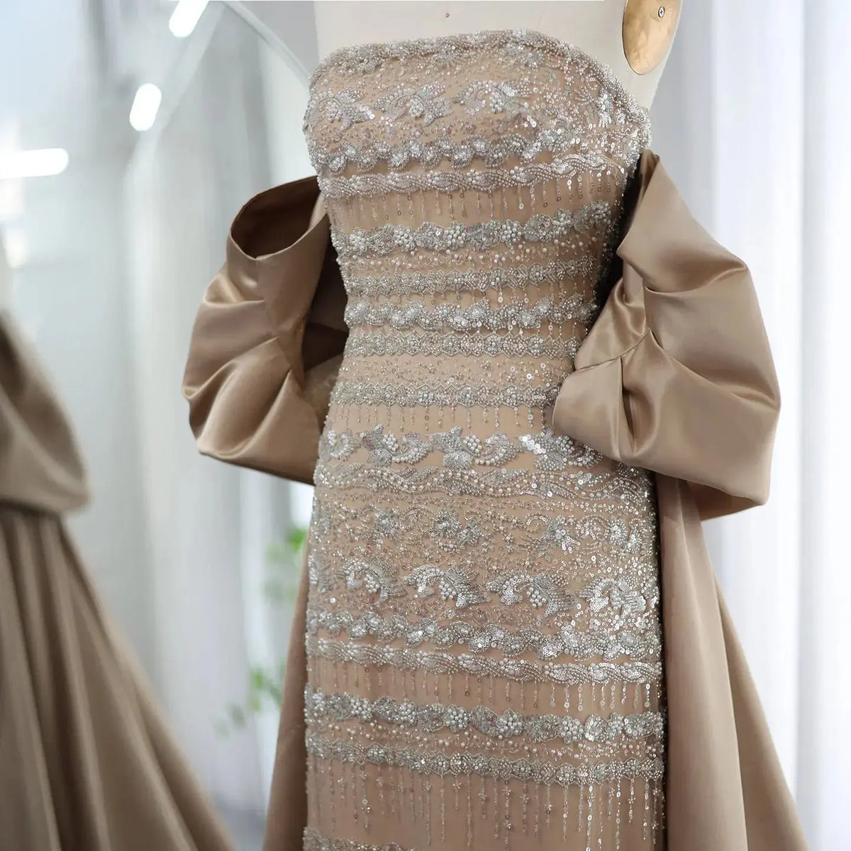 Luxury Sage Green Beaded Evening Dress with Cape SS238 Luxury Sage Green Beaded Evening Dress with Cape SS238