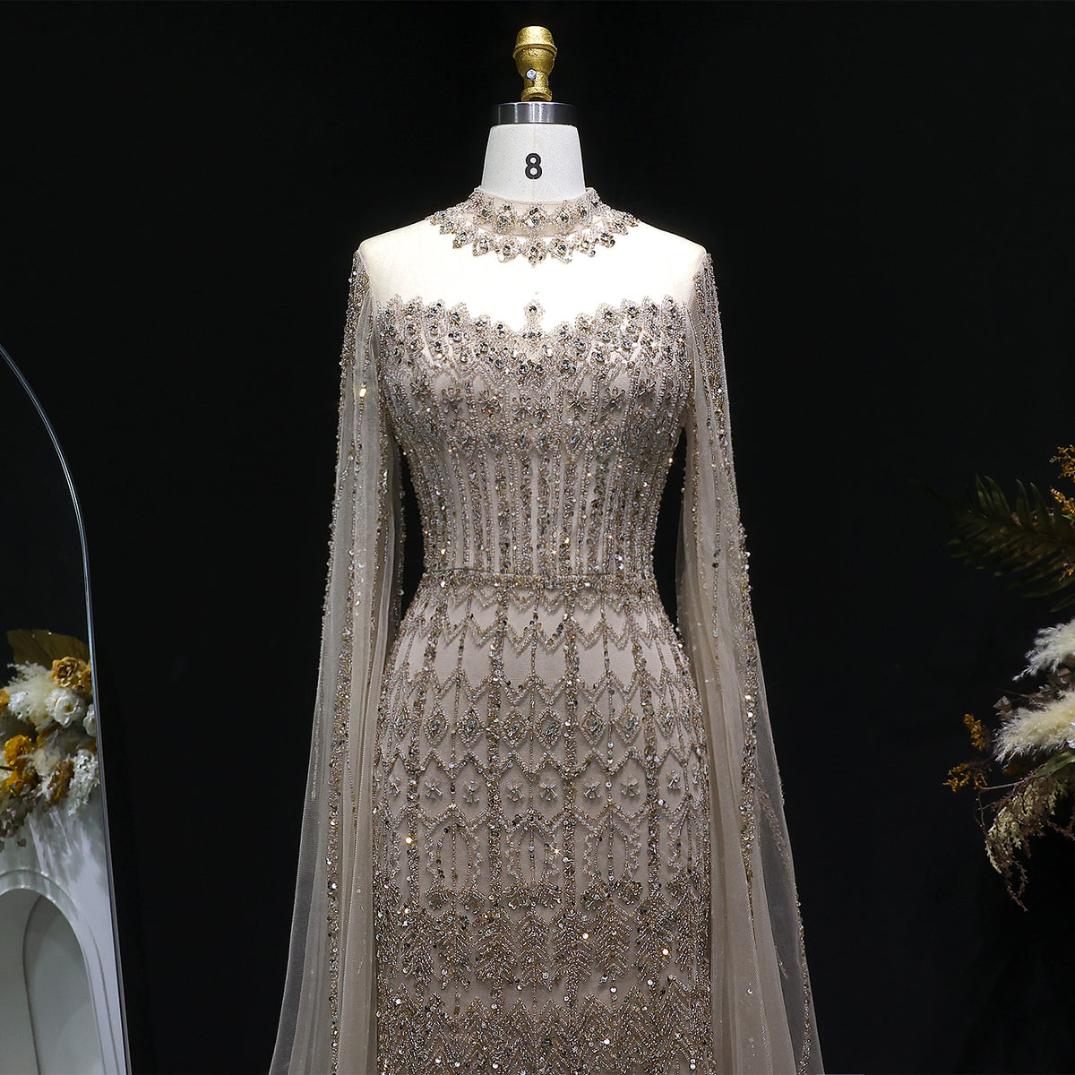 Luxury Green Long Sleeve Sequin Beaded Formal Evening Dress SS150 