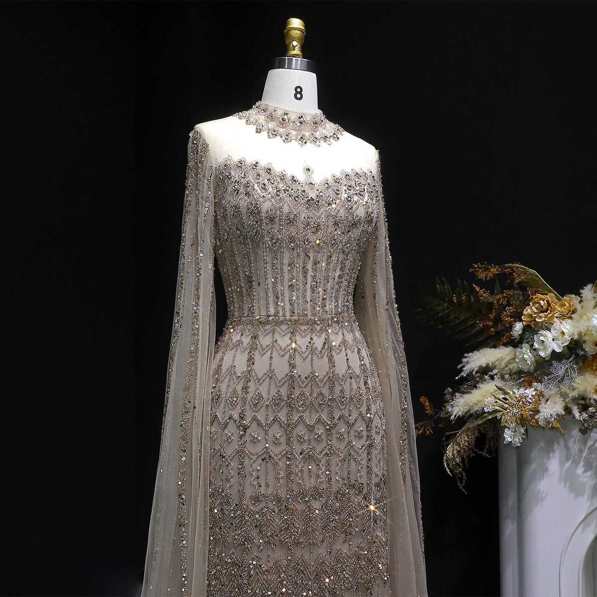 Luxury Green Long Sleeve Sequin Beaded Formal Evening Dress SS150 