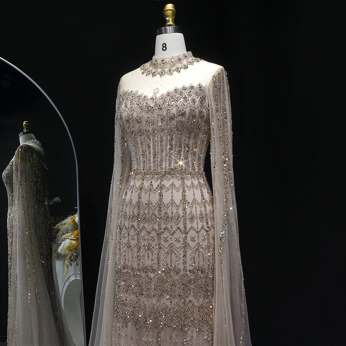 Luxury Green Long Sleeve Sequin Beaded Formal Evening Dress SS150 