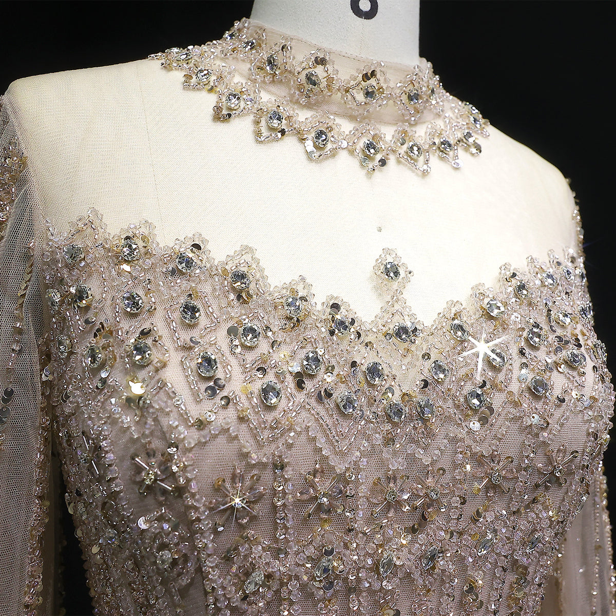 Luxury Green Long Sleeve Sequin Beaded Formal Evening Dress SS150 