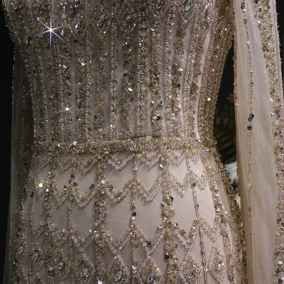 Luxury Green Long Sleeve Sequin Beaded Formal Evening Dress SS150 