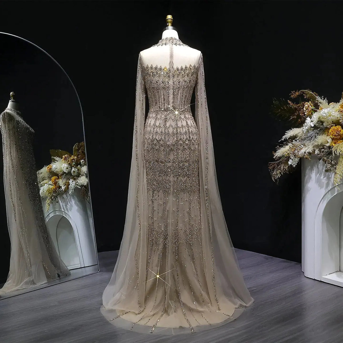 Luxury Green Long Sleeve Sequin Beaded Formal Evening Dress SS150