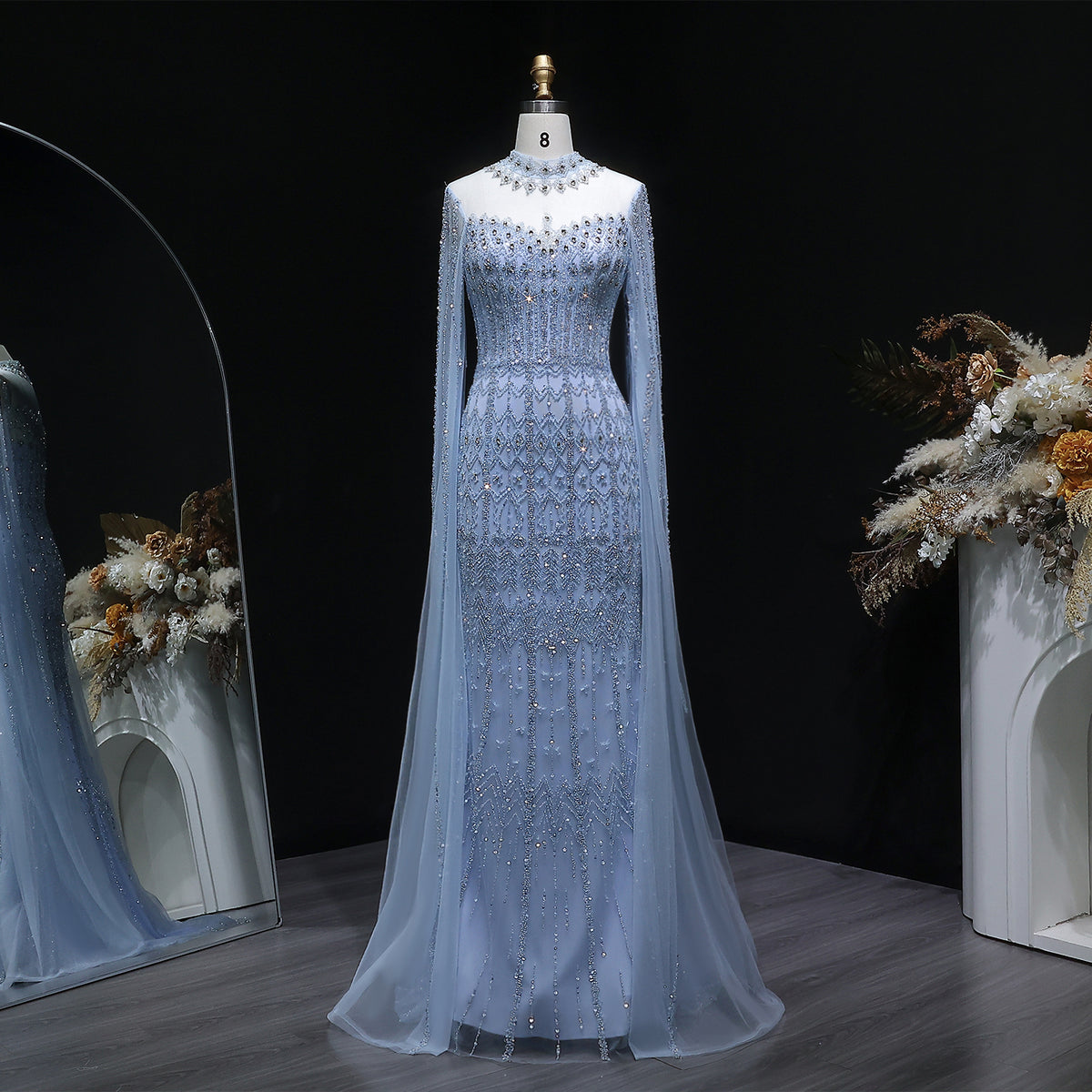 Luxury Green Long Sleeve Sequin Beaded Formal Evening Dress SS150 