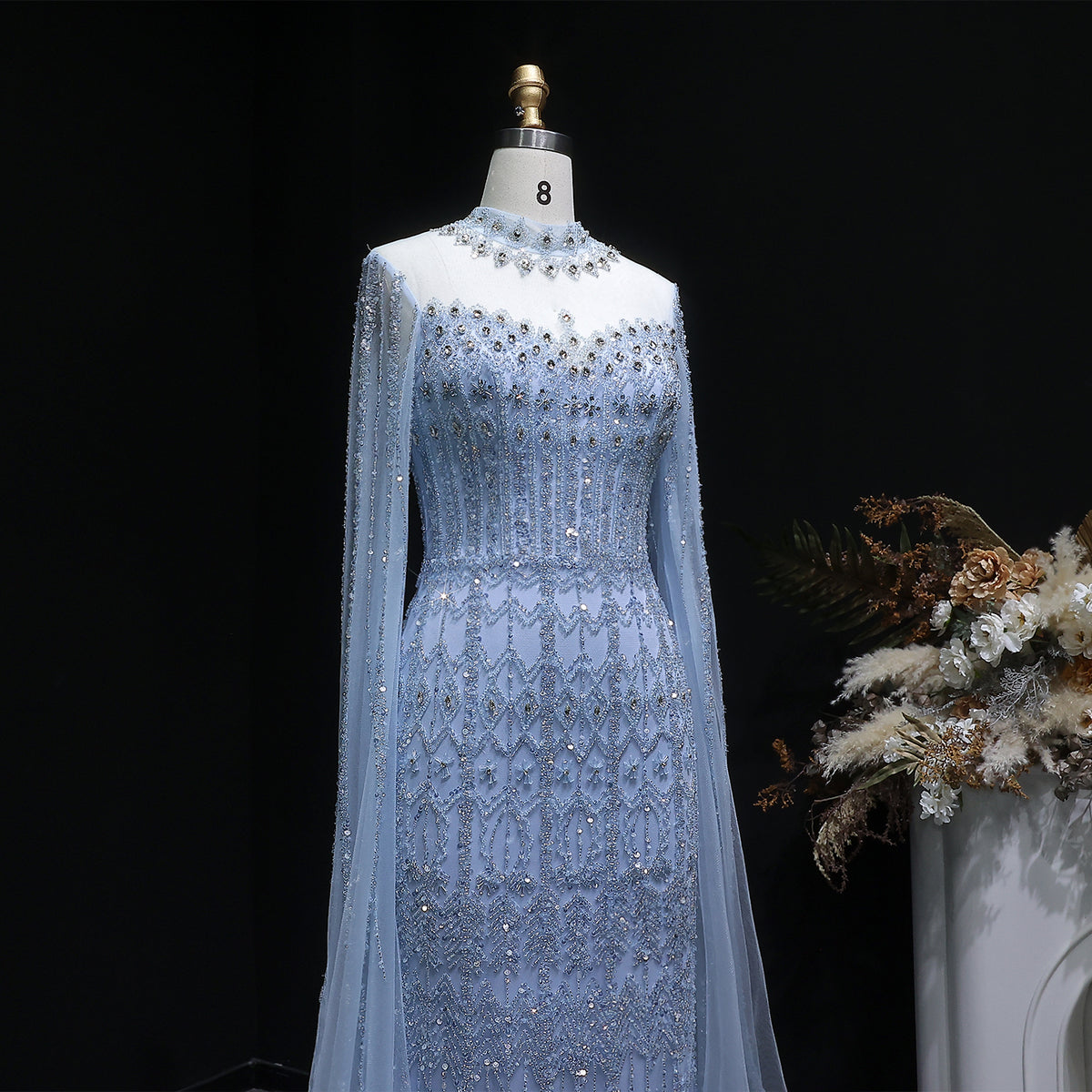 Luxury Green Long Sleeve Sequin Beaded Formal Evening Dress SS150 