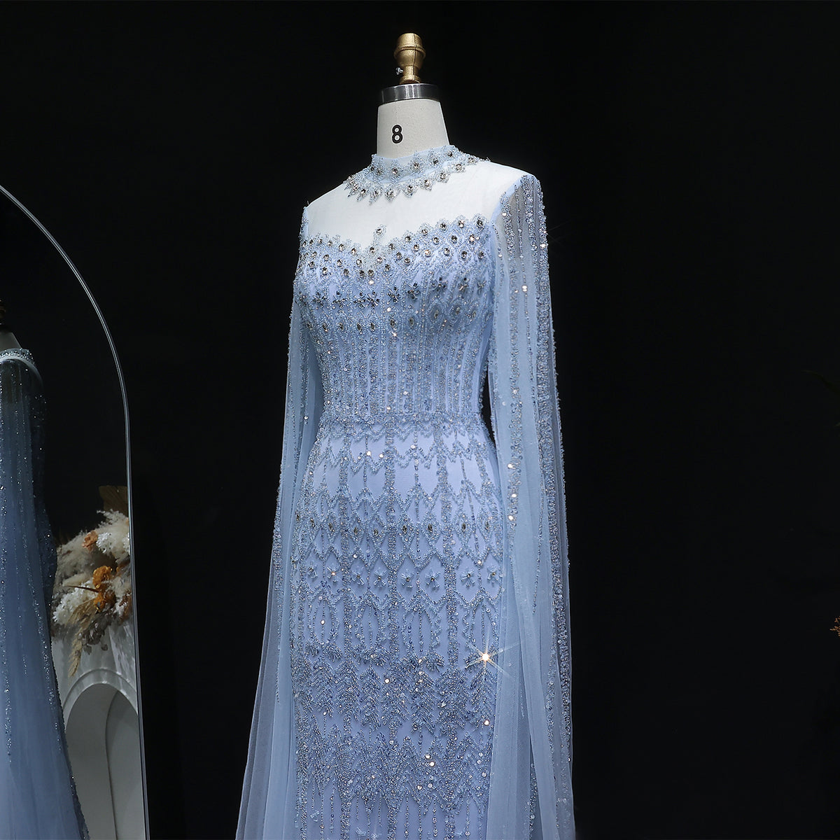 Luxury Green Long Sleeve Sequin Beaded Formal Evening Dress SS150 