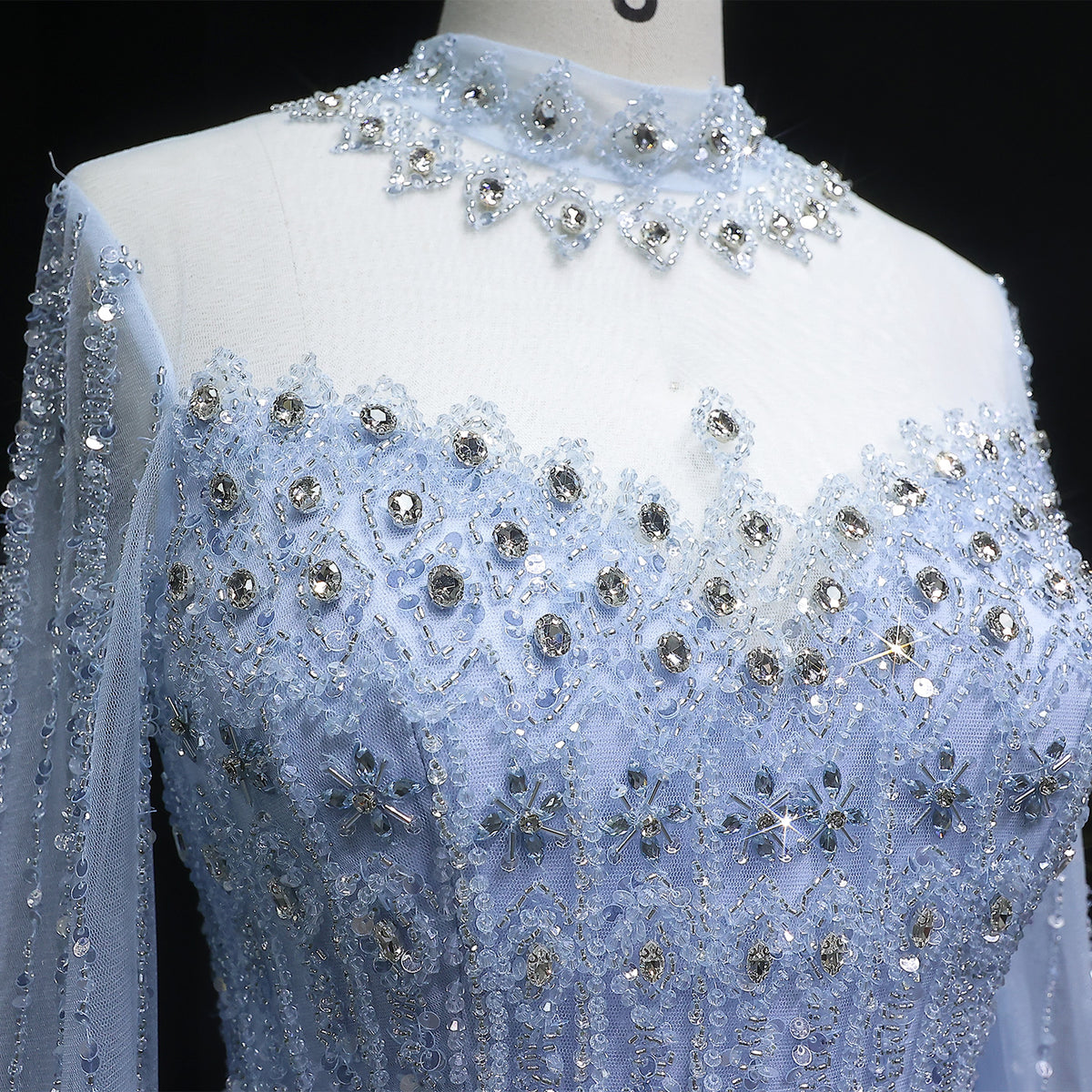 Luxury Green Long Sleeve Sequin Beaded Formal Evening Dress SS150 