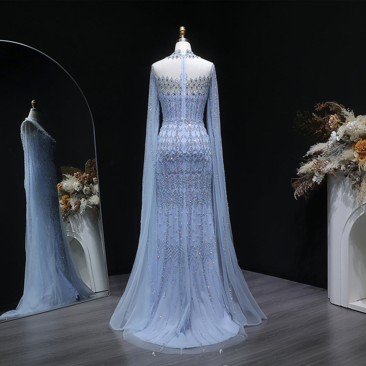 Luxury Green Long Sleeve Sequin Beaded Formal Evening Dress SS150 