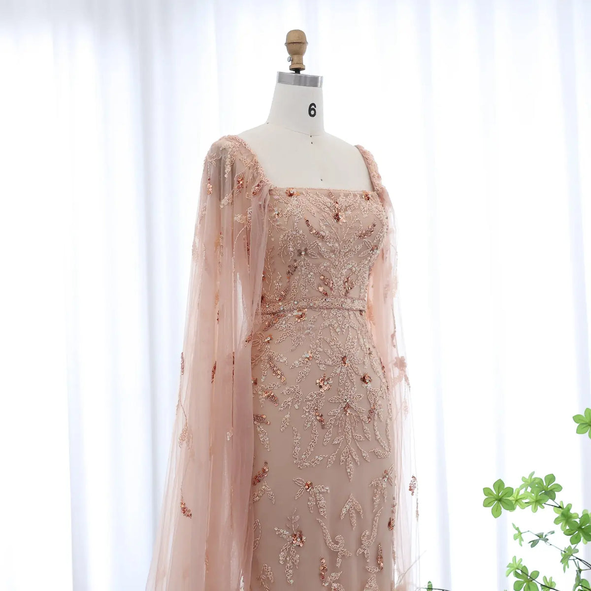 Luxury Feathers Lilac Evening Dress with Cape Sleeves SS381 