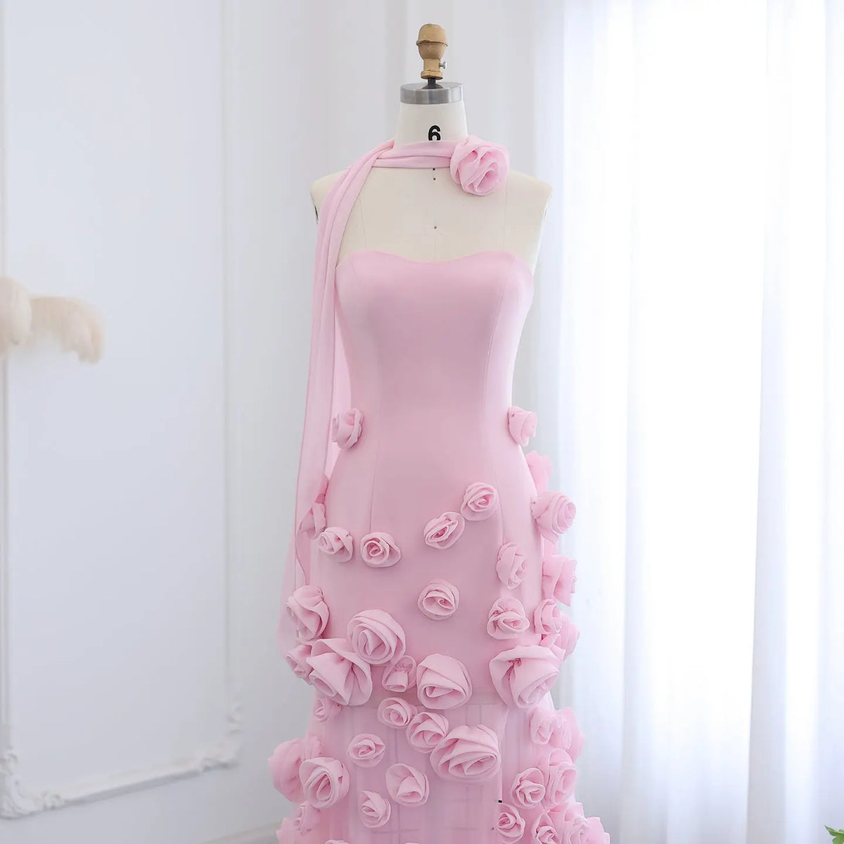 Chic Pink 3D Flowers Strapless Mermaid Evening Dress Side Slit SS207 Chic Pink 3D Flowers Strapless Mermaid Evening Dress Side Slit SS207