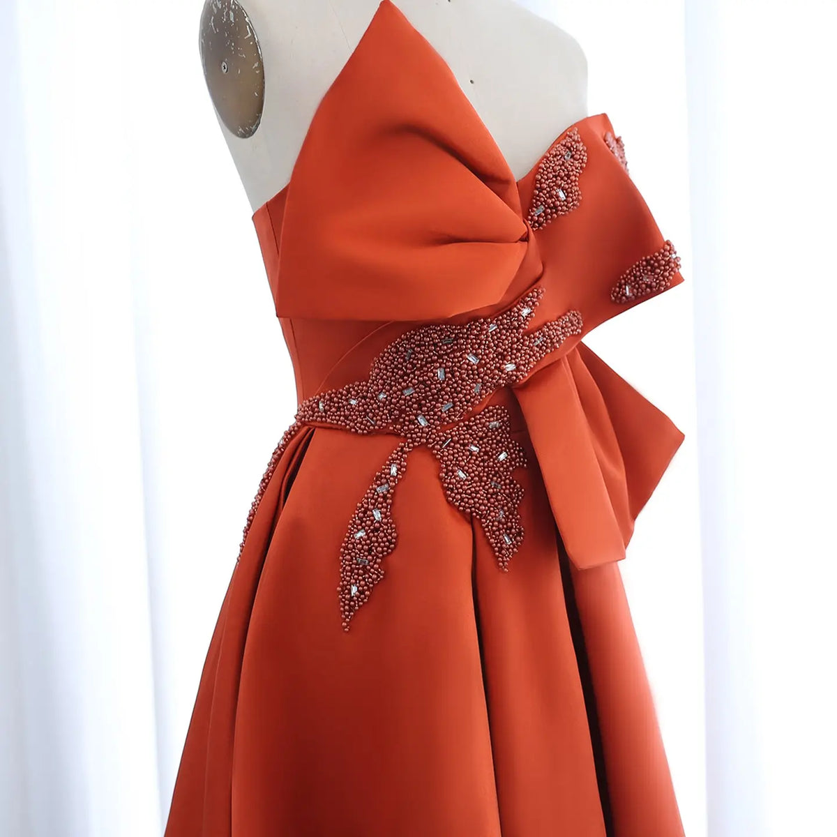 Elegant Orange Satin Off Shoulder High-Low Evening Dress SS338 Elegant Orange Satin Off Shoulder High-Low Evening Dress SS338