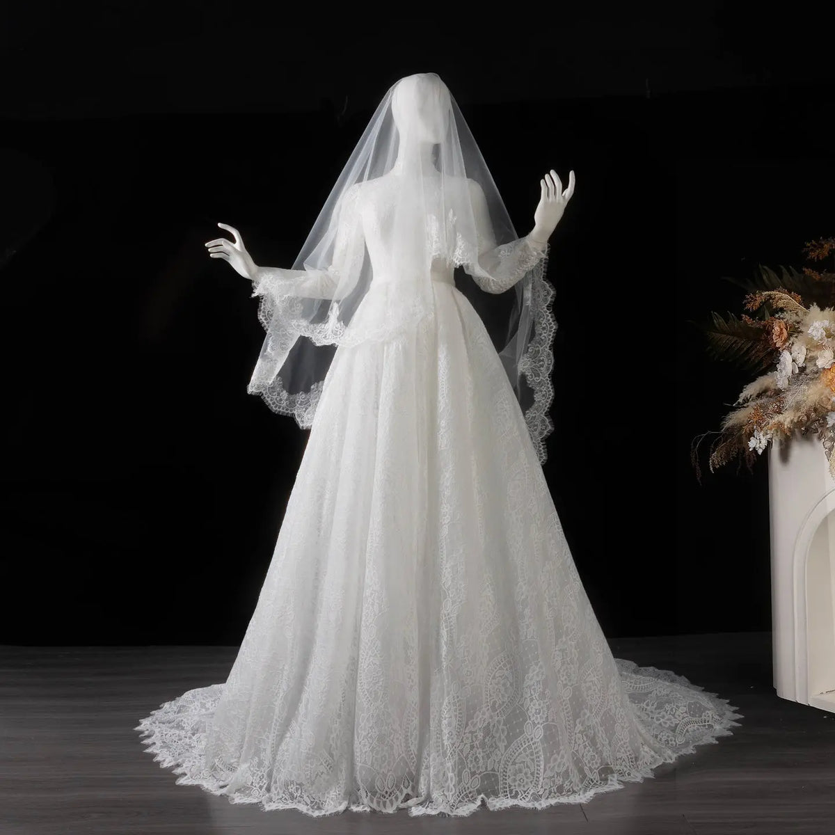 White High Neck Lace Overskirt Wedding Dress SW541