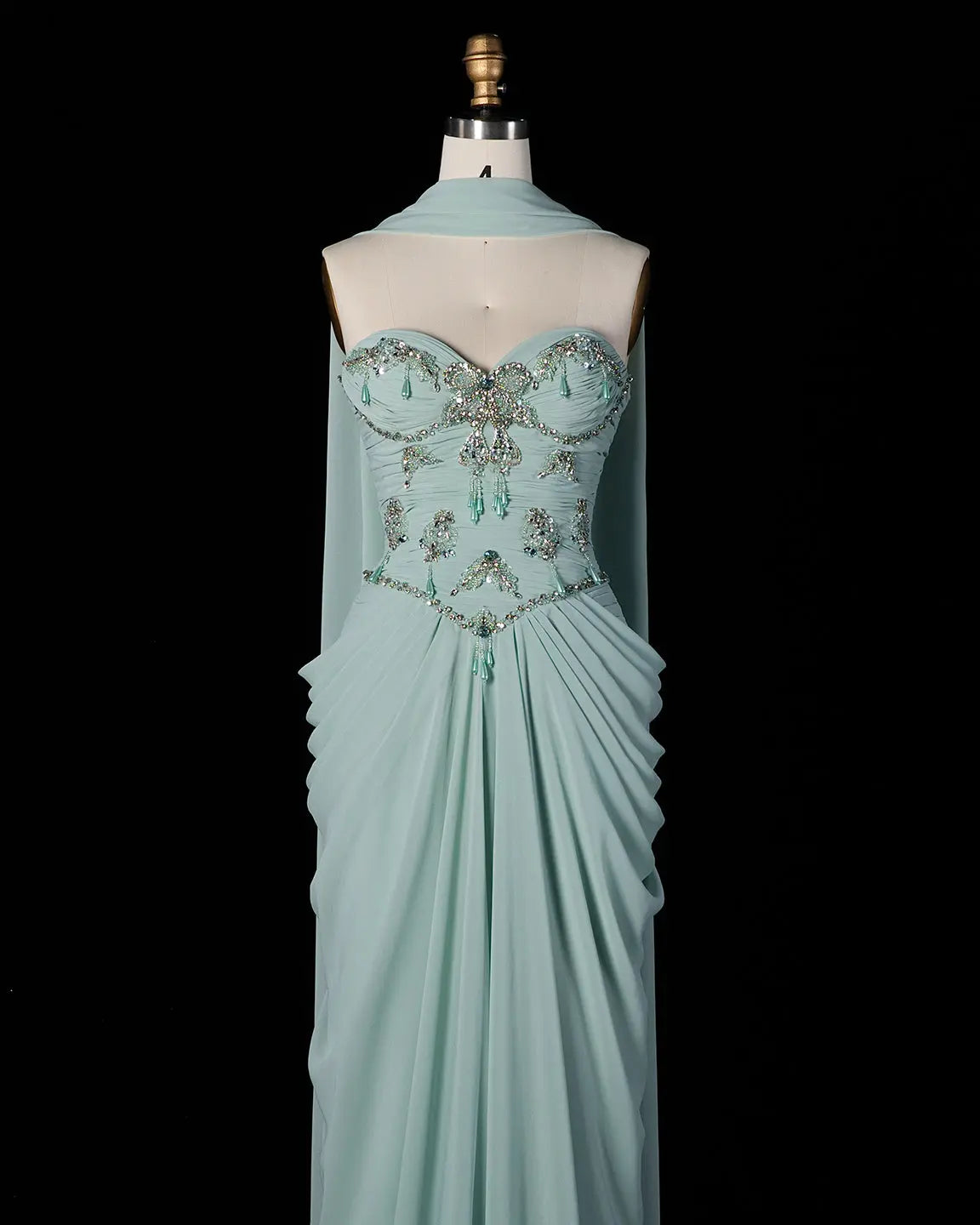 Aqua Beaded Evening Dress with Cape-3