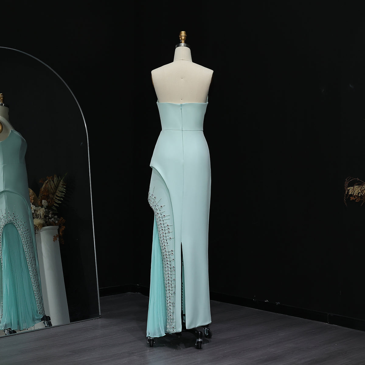 Luxury Mint Green Crystal Embellished Evening Dress XD022 