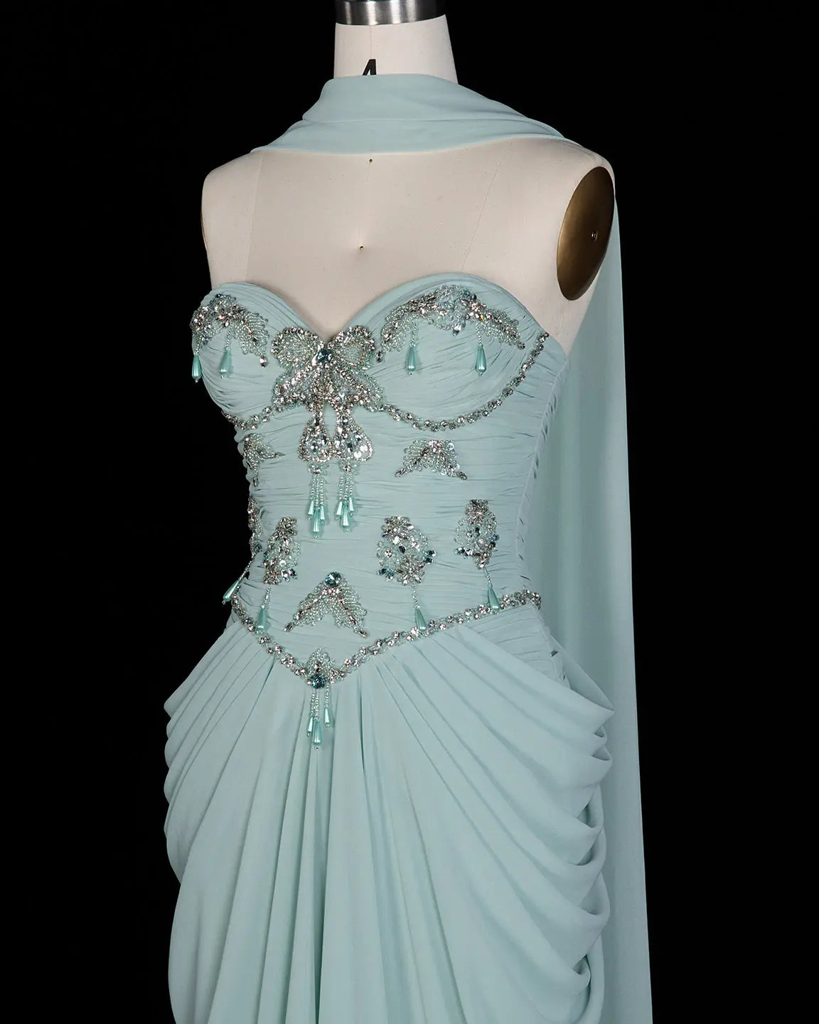 Aqua Beaded Evening Dress with Cape-4
