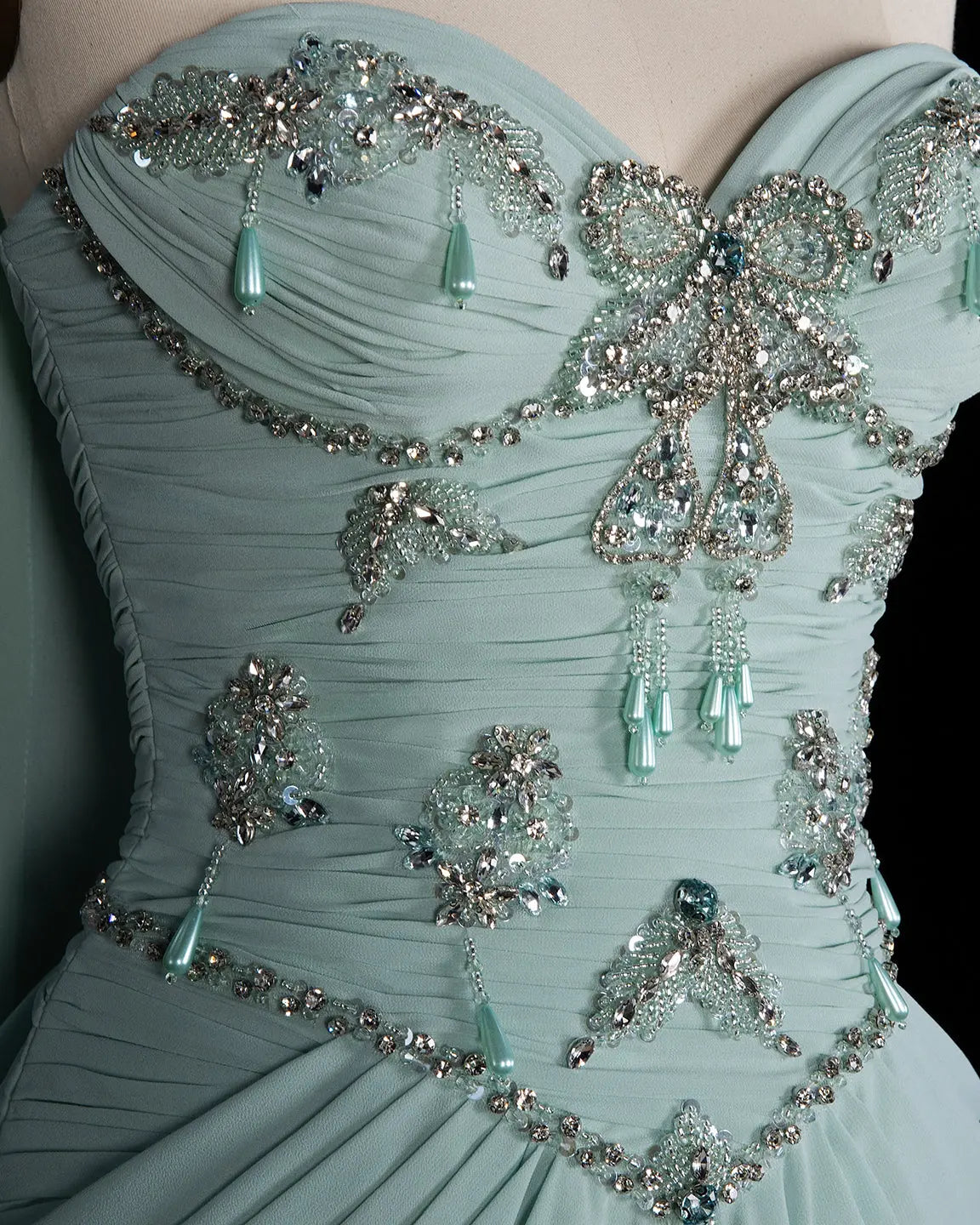Aqua Beaded Evening Dress with Cape-5
