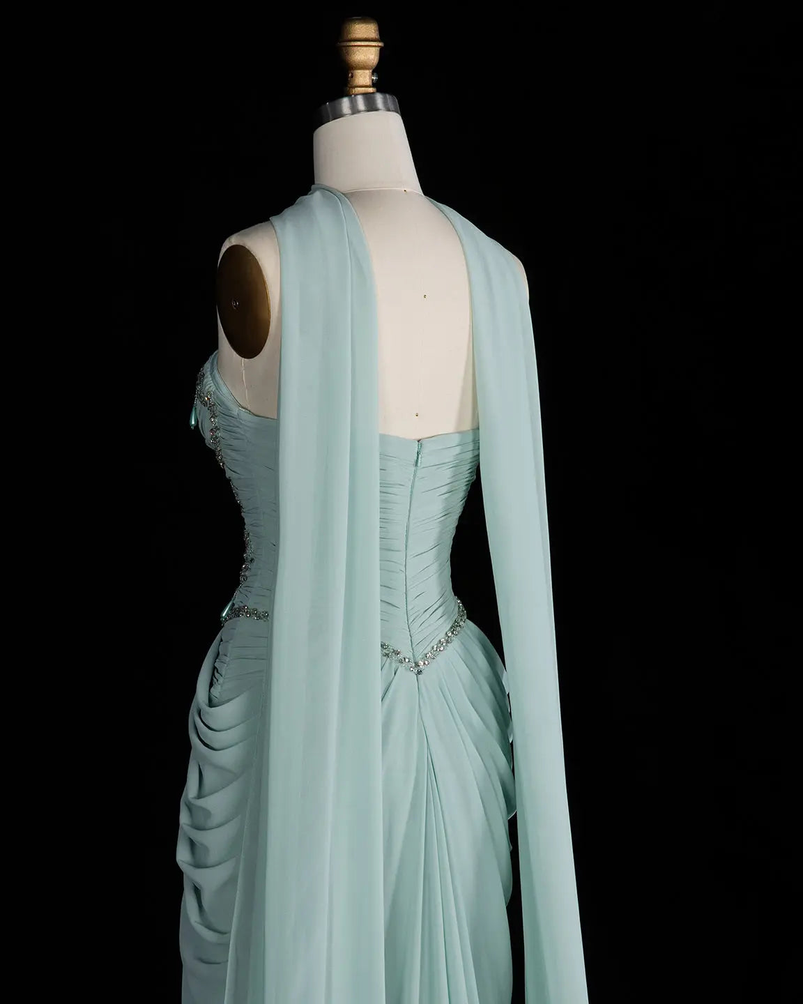 Aqua Beaded Evening Dress with Cape-7
