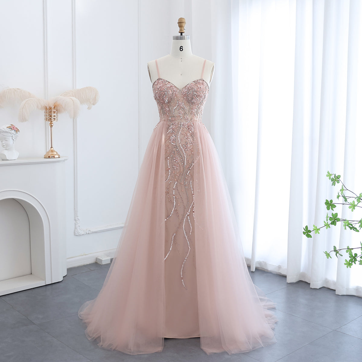 Sharon Said Blush Pink Dubai Evening Dresses with Overskirt Spaghetti Straps Sexy Long Luxury Wedding Party Prom Dress SS266