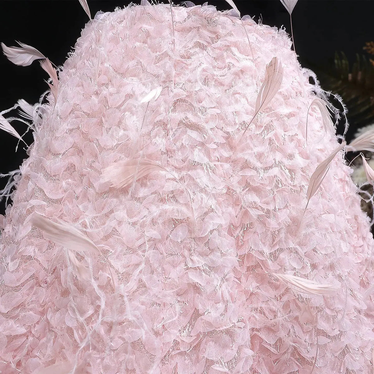Luxury Black and Pink 3D Floral Feather Strapless Evening Dress SS721 