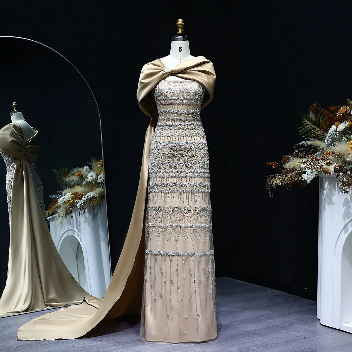 Luxury Sage Green Evening Dress with Cape SS238B - SHARONSAID Luxury Sage Green Evening Dress with Cape SS238B - SHARONSAID