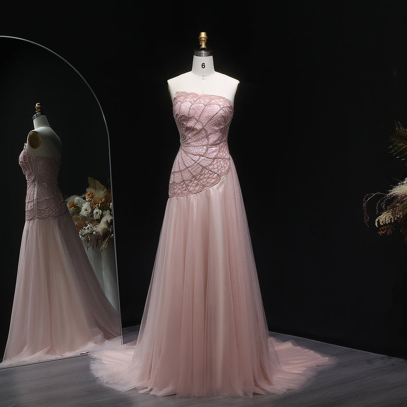 Luxury Sequin Pearl Pink Evening Dress SS287 