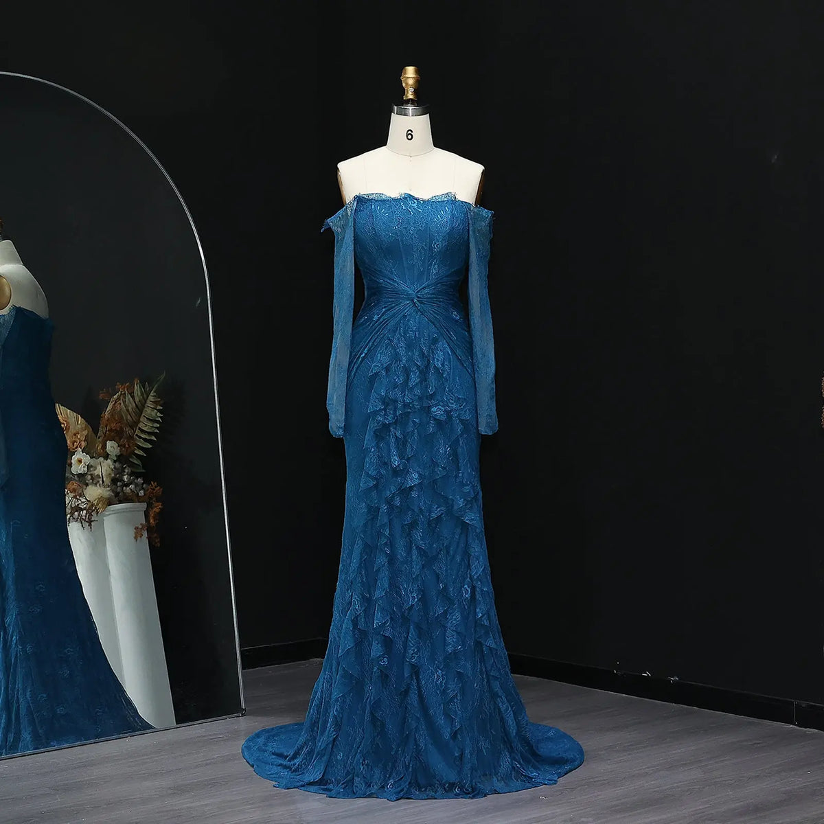 Elegant Blue Off Shoulder Lace Evening Dress SF519 