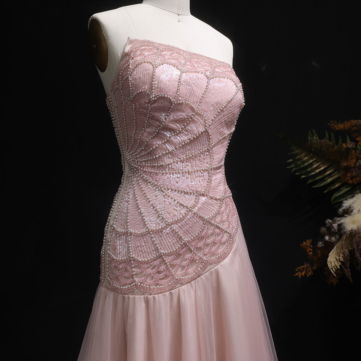 Luxury Sequin Pearl Pink Evening Dress SS287 