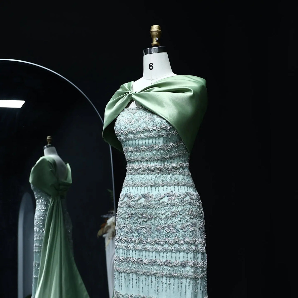 Luxury Sage Green Evening Dress with Cape SS238B 