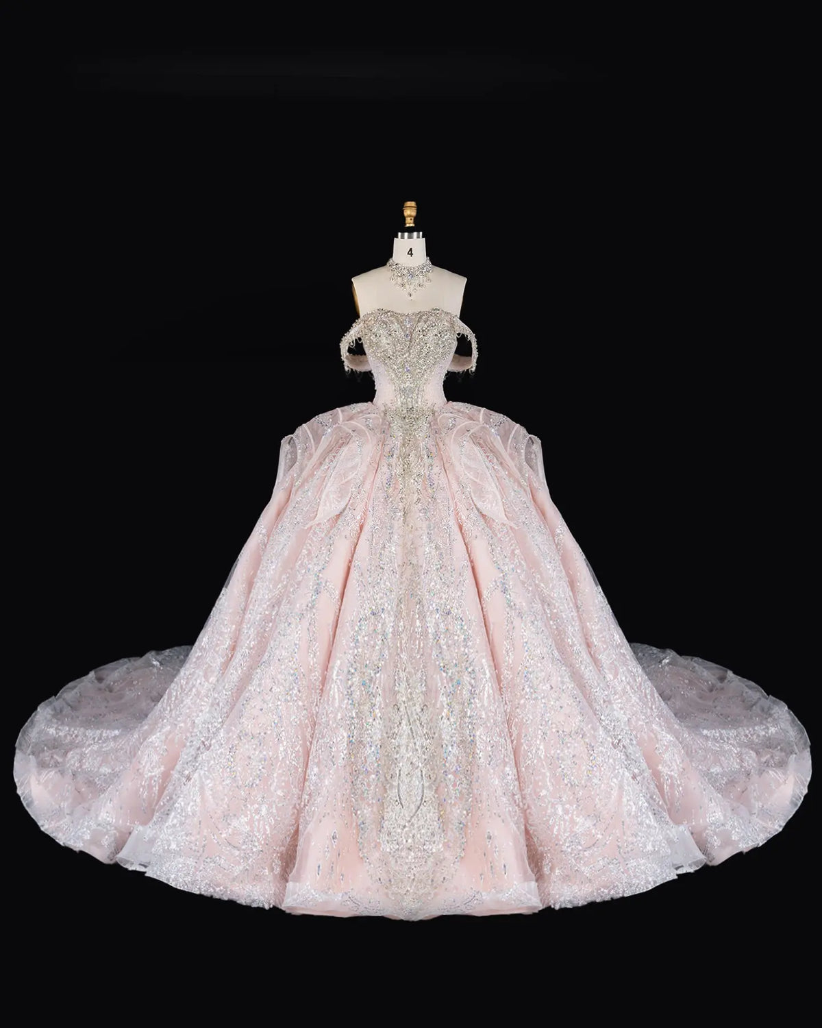 Pink Off Shoulder Crystal Ball Gown Wedding Dress SW609-2