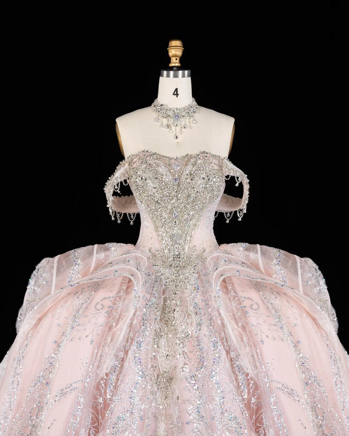 Pink Off Shoulder Crystal Ball Gown Wedding Dress SW609-5