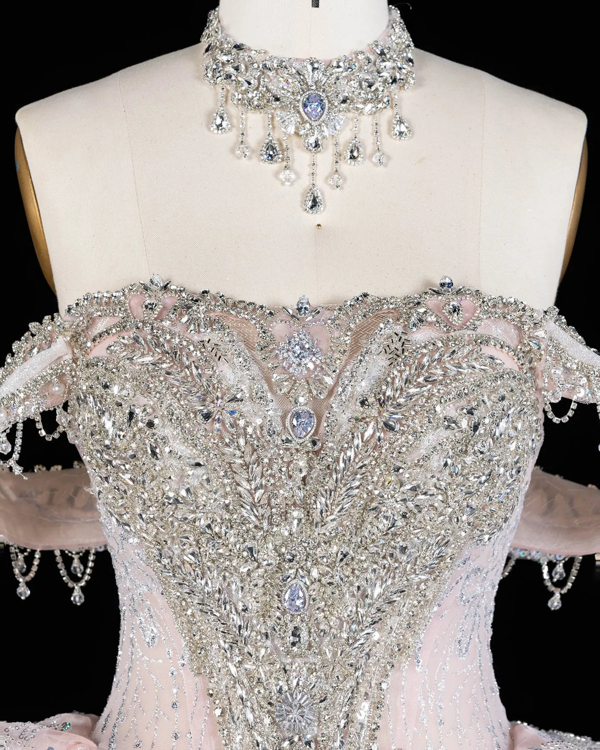 Pink Off Shoulder Crystal Ball Gown Wedding Dress SW609-8