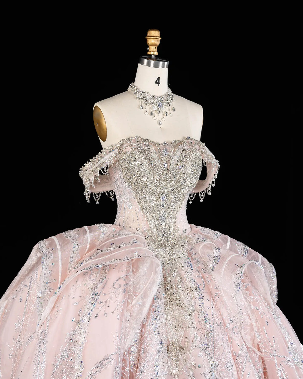 Pink Off Shoulder Crystal Ball Gown Wedding Dress SW609-6