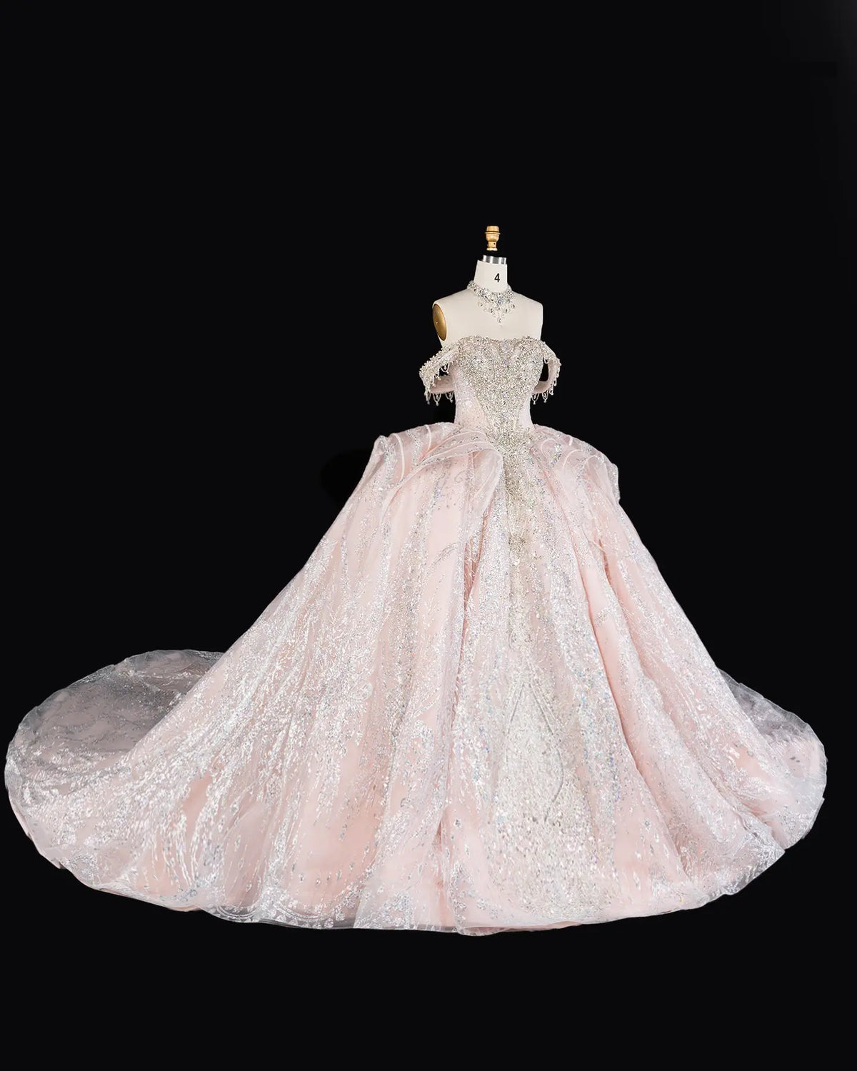 Pink Off Shoulder Crystal Ball Gown Wedding Dress SW609-4