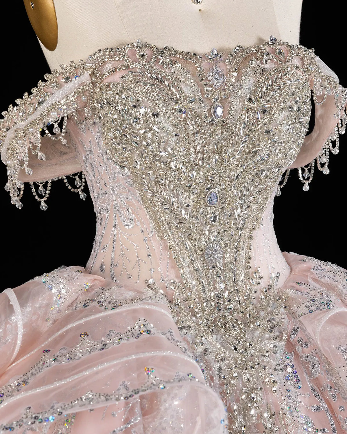 Pink Off Shoulder Crystal Ball Gown Wedding Dress SW609-9