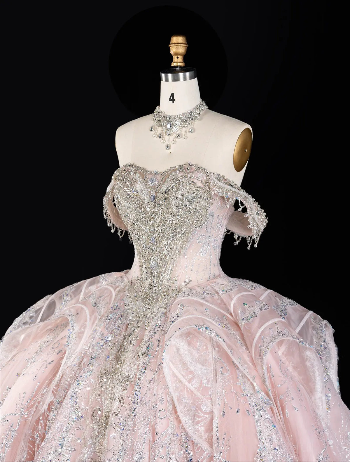Pink Off Shoulder Crystal Ball Gown Wedding Dress SW609-7