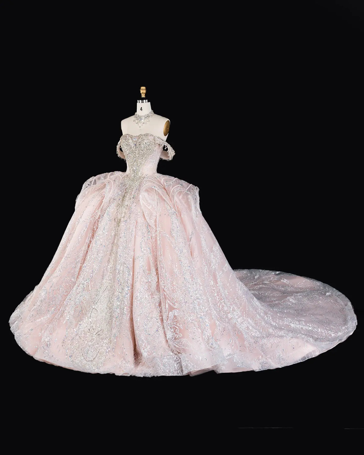 Pink Off Shoulder Crystal Ball Gown Wedding Dress SW609-10