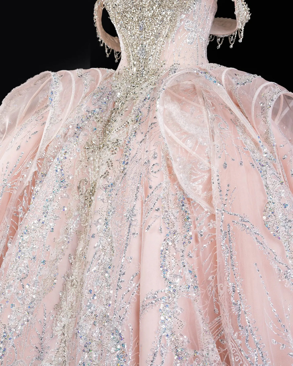 Pink Off Shoulder Crystal Ball Gown Wedding Dress SW609-15