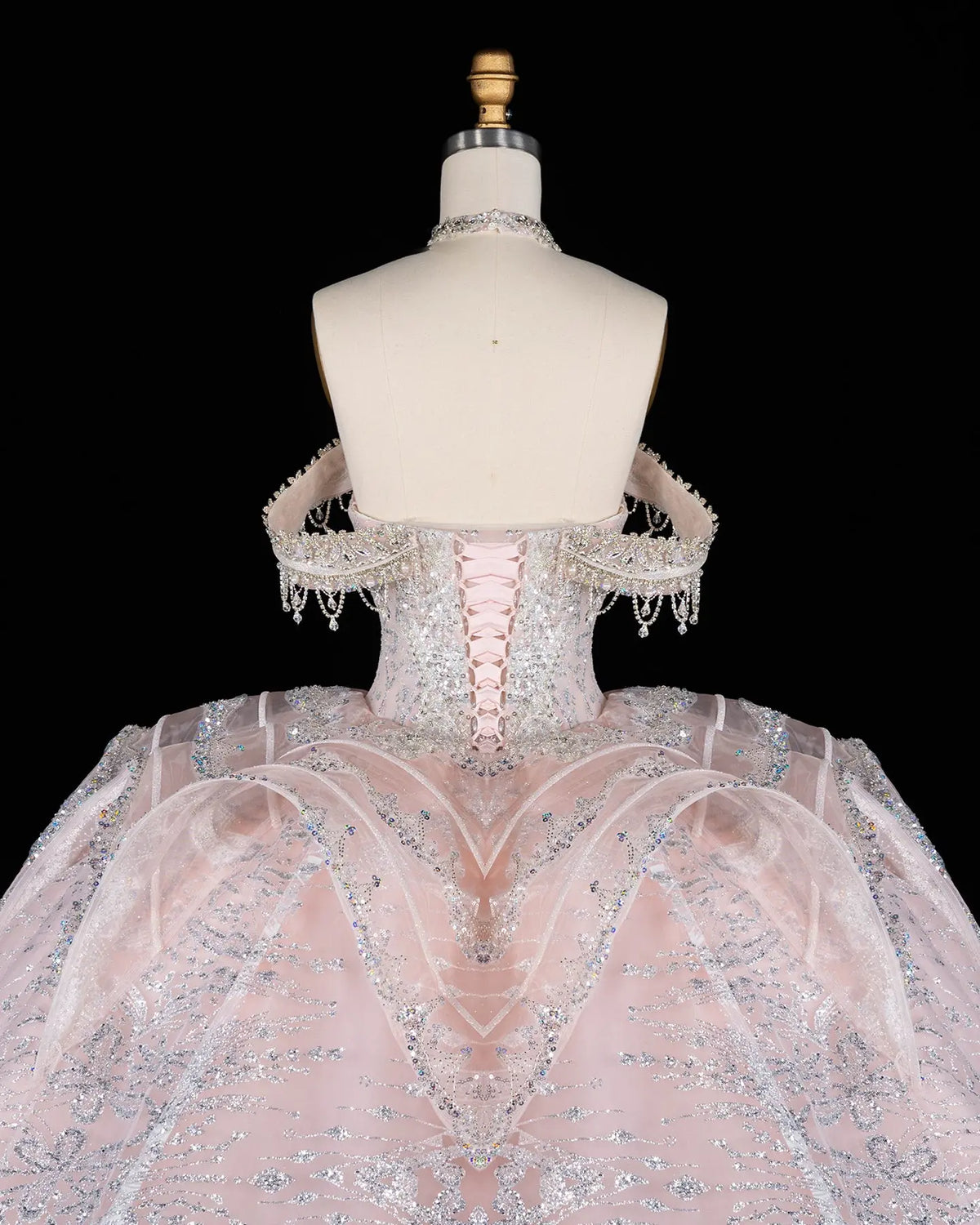 Pink Off Shoulder Crystal Ball Gown Wedding Dress SW609-14