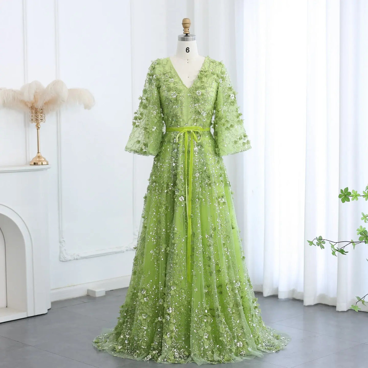 green pattern formal dress Forest Green Beaded Maxi Gown: Formal Floral Dress