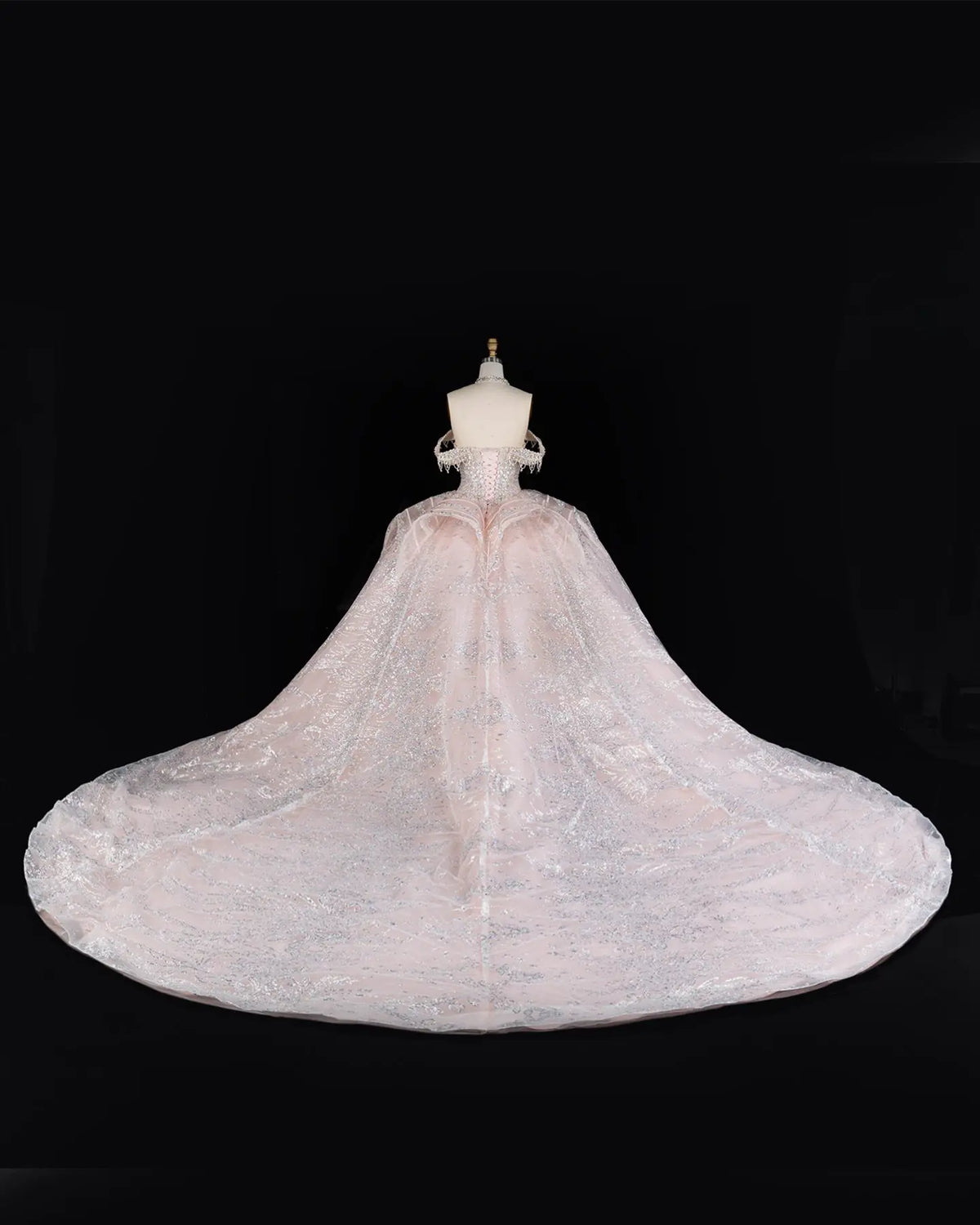 Pink Off Shoulder Crystal Ball Gown Wedding Dress SW609-11