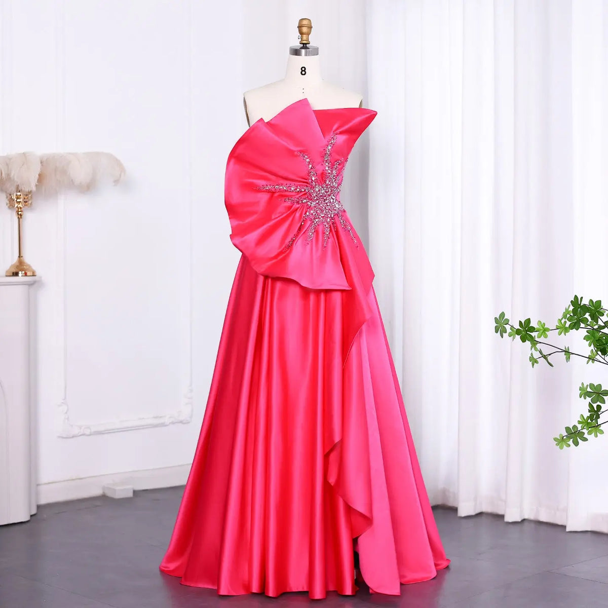 Stunning Fuchsia Scalloped Evening Dress with Slit SS581 