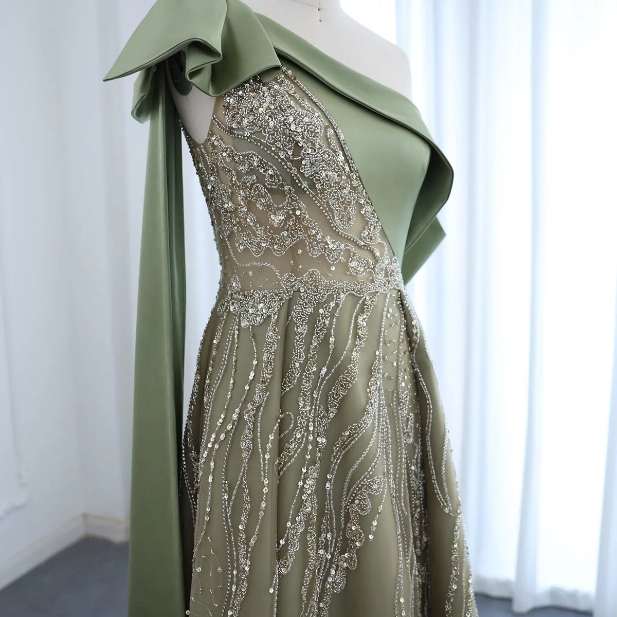 Luxury One Shoulder Olive Green Evening Dress SS323 Luxury One Shoulder Olive Green Evening Dress SS323