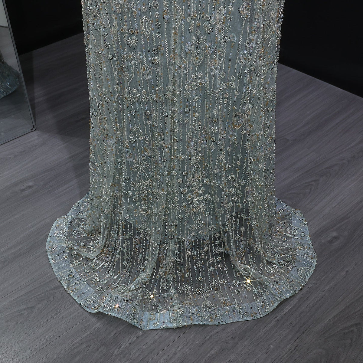 Luxury Beaded Dubai Kaftan Feathers Evening Dress with Cape Sleeves SS665