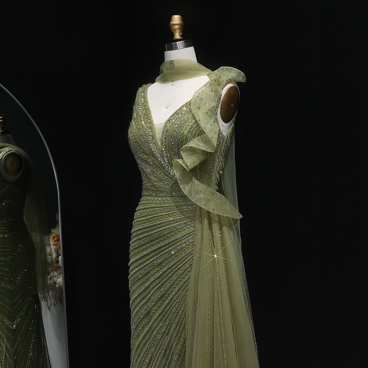 Luxury Beaded Mermaid Evening Dress with Scarf and Overskirt SS189