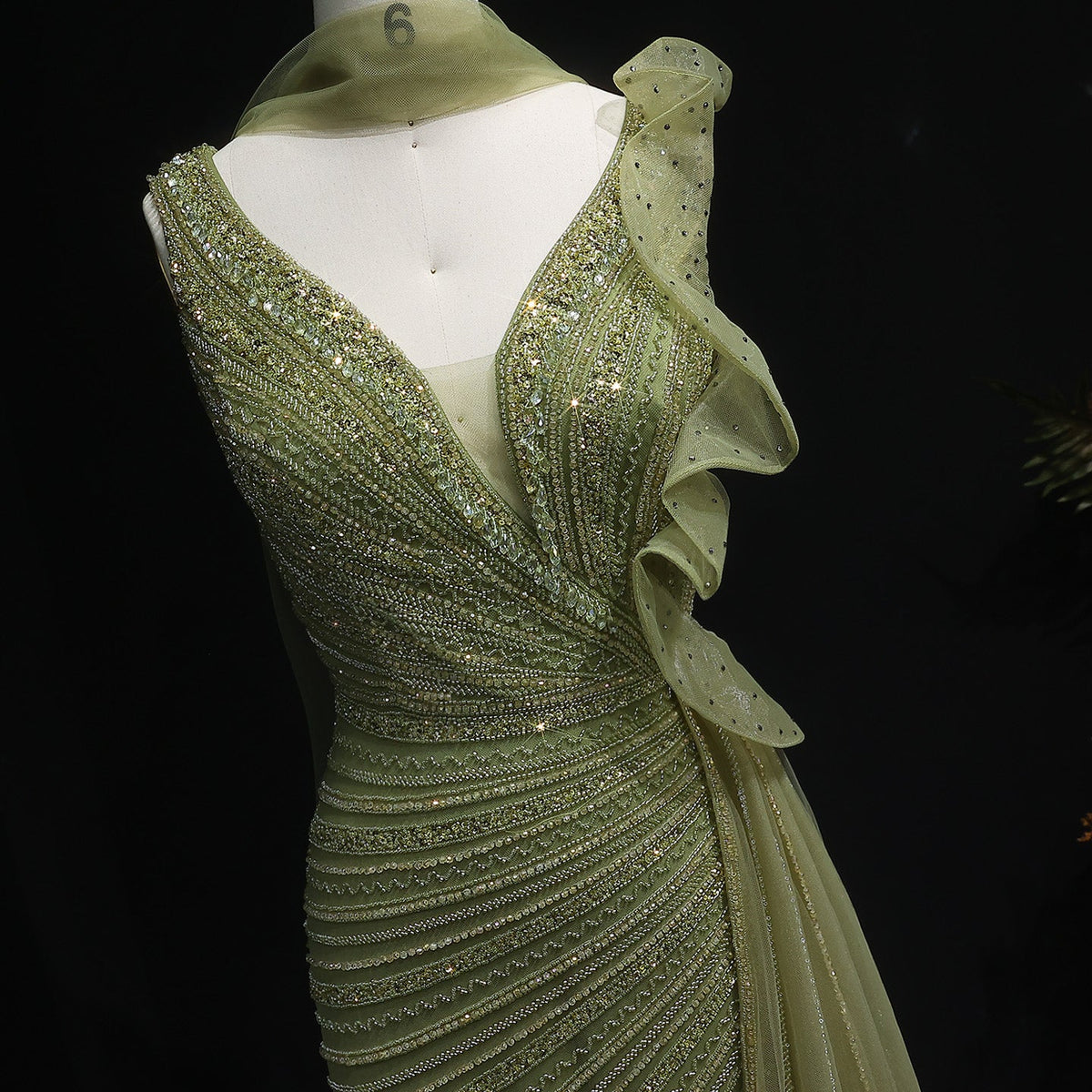 Luxury Beaded Mermaid Evening Dress with Scarf and Overskirt SS189