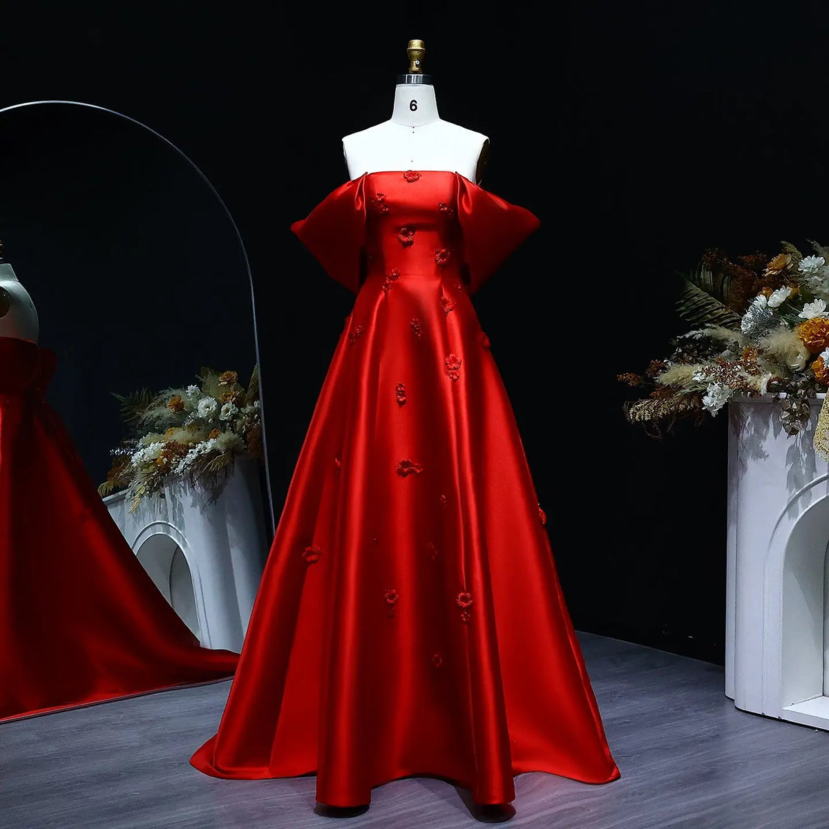 Elegant 3D Flowers Off Shoulder Red Evening Dress SF273 Elegant 3D Flowers Off Shoulder Red Evening Dress SF273