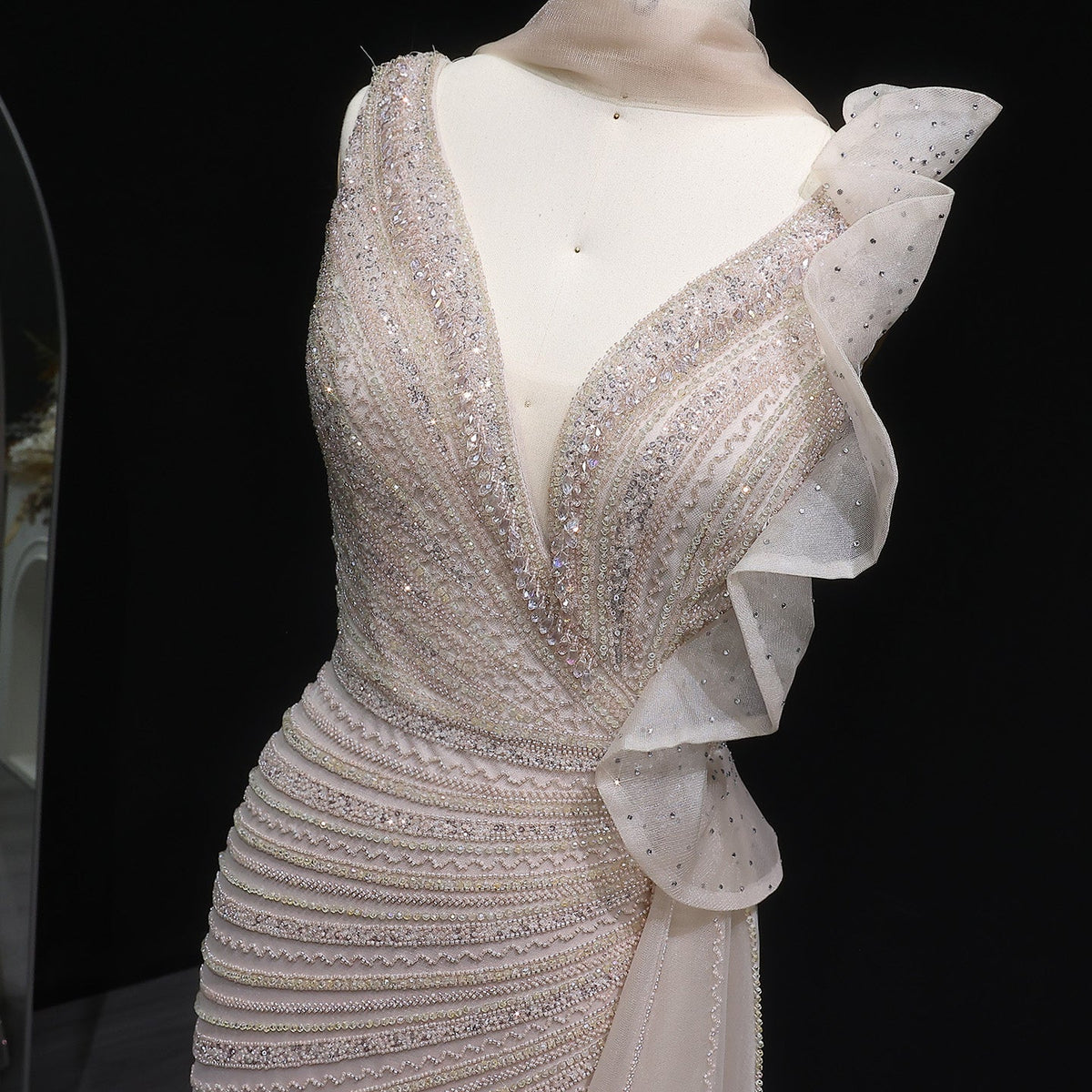 Luxury Beaded Mermaid Evening Dress with Scarf and Overskirt SS189