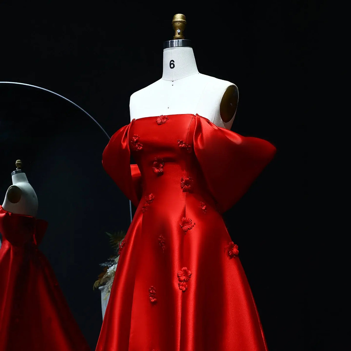 long sleeve off shoulder red dress Elegant 3D Flowers Off Shoulder Red Evening Dress SF273