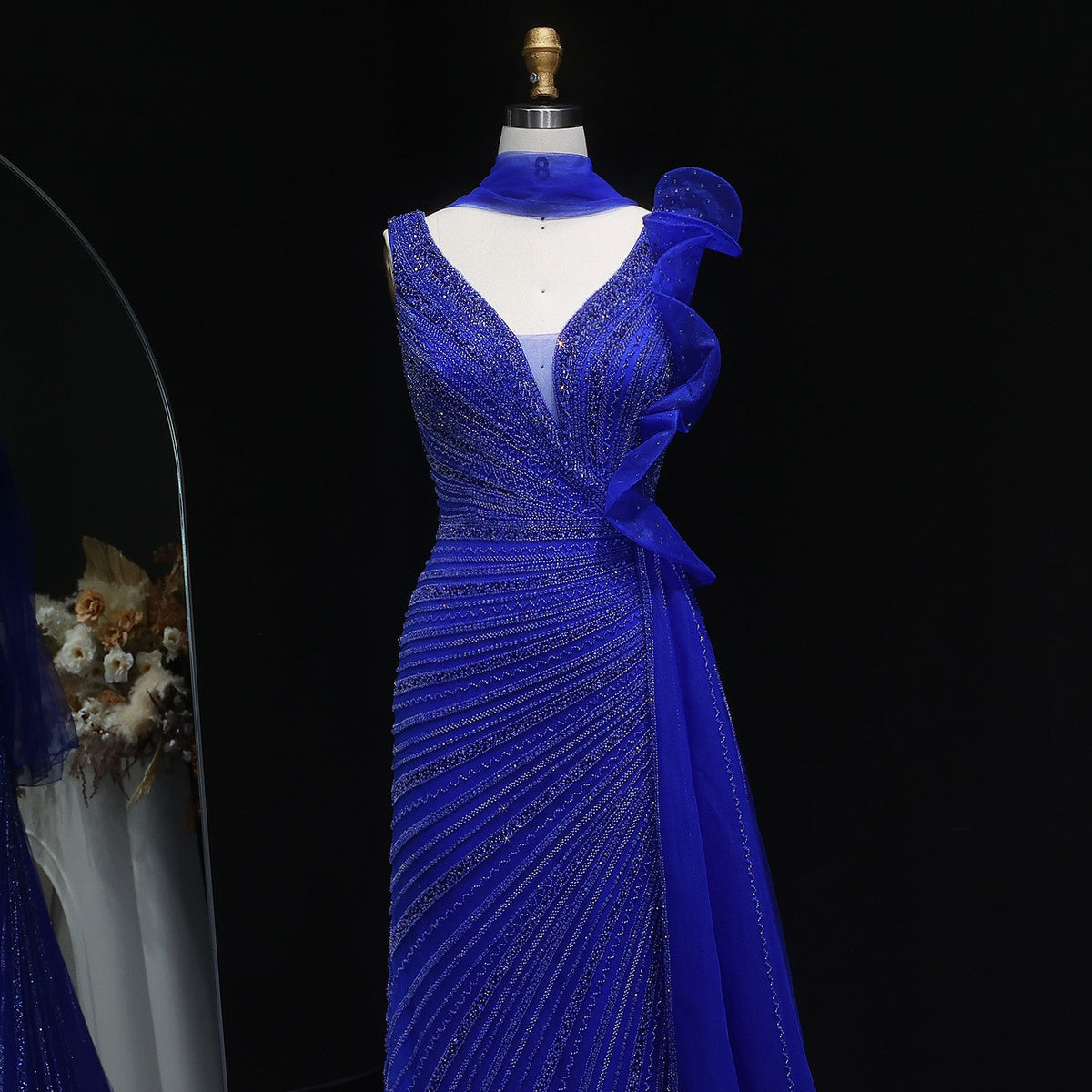 Luxury Beaded Mermaid Evening Dress with Scarf and Overskirt SS189