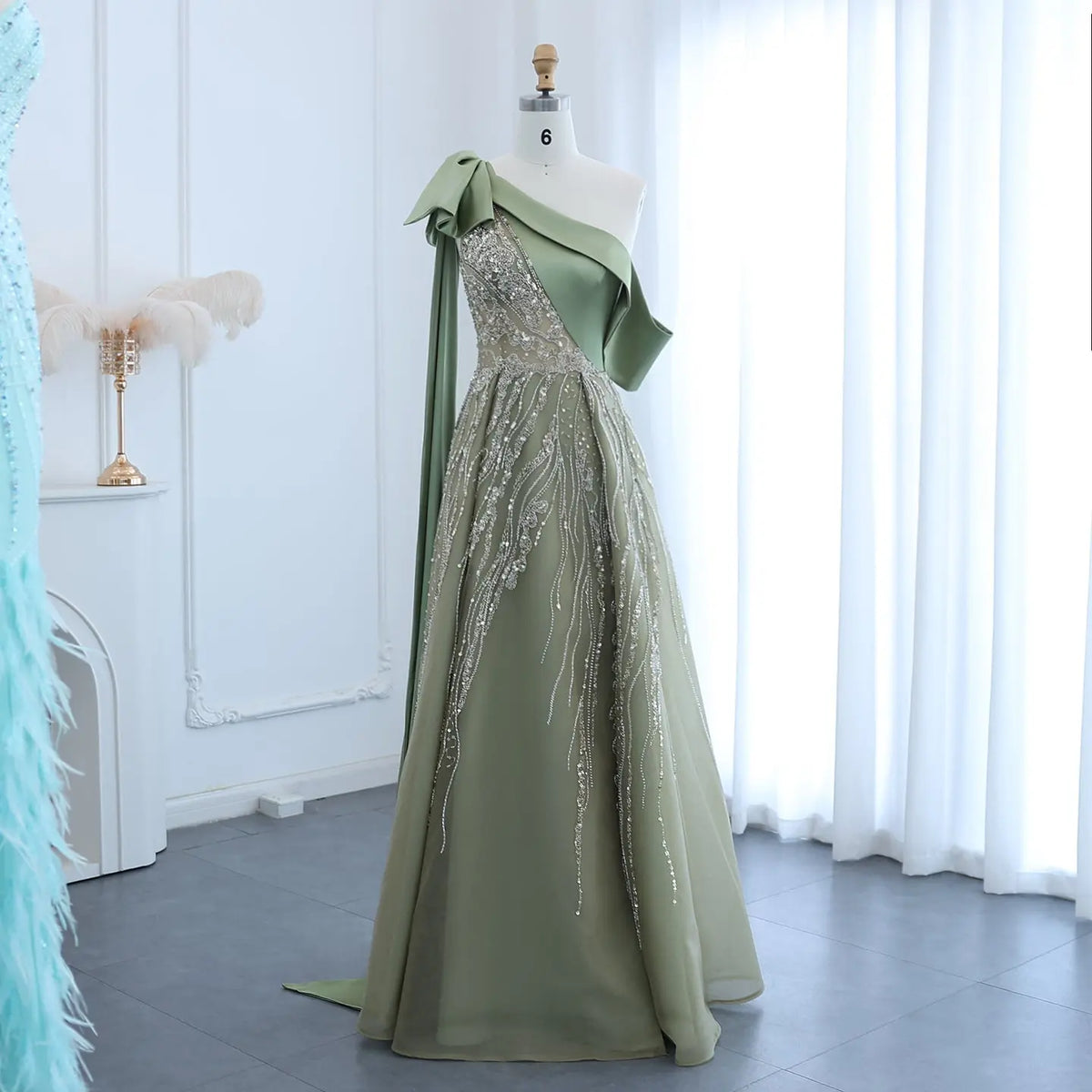 Luxury One Shoulder Olive Green Evening Dress SS323 Luxury One Shoulder Olive Green Evening Dress SS323